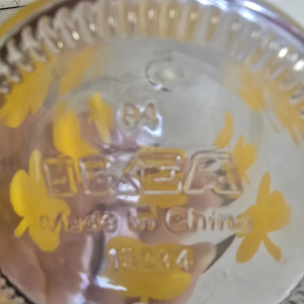 IKEA Clear Glass Jar with Yellow Floral Accents